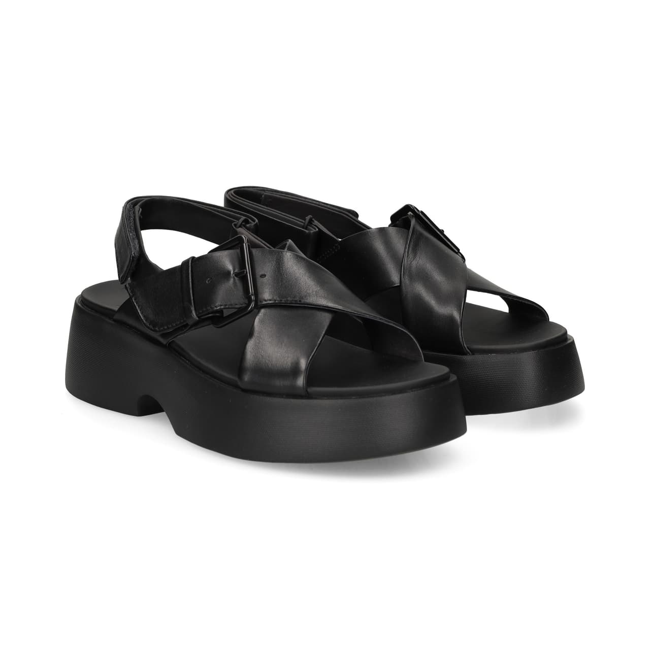 Camper Sandalia Plataforma Ruzada Negro