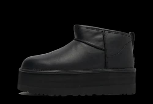 UGG Classic Ultra Mini Platform Boot Black Leather (Women's)