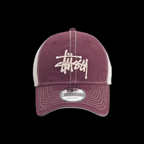 Stussy New Era 9Twenty Washed Basic Trucker Cap Maroon