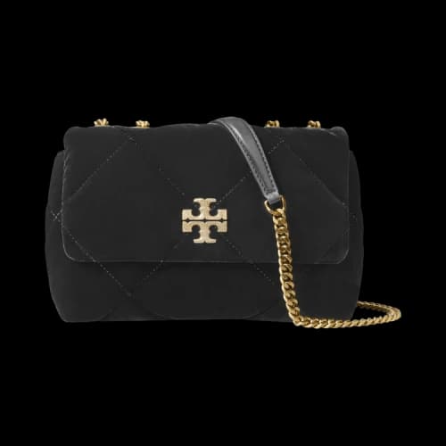 Tory Burch Kira Diamond Quilt Velvet Pave Small Convertible Shoulder Bag Black