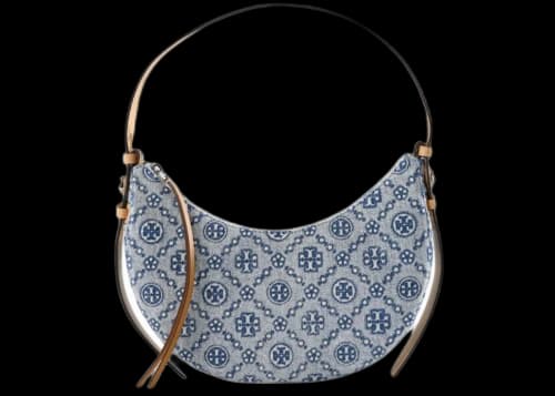 Tory Burch Romy Denim Half Moon Bag Powder Blue