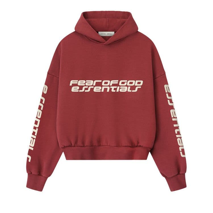 Fear of God Essentials Cropped Relaxed Hoodie Crimson
