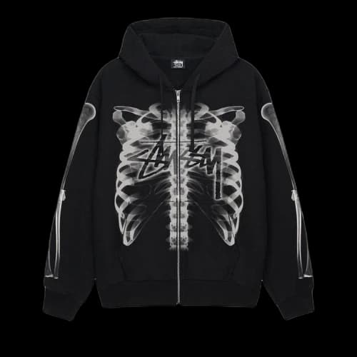 Stussy Rib Cage Zip Hoodie Black/White