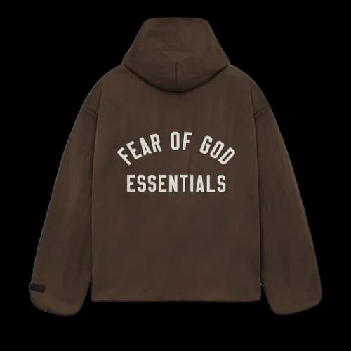 Fear of God Essentials Textured Nylon Hooded Coaches Jacket Brown