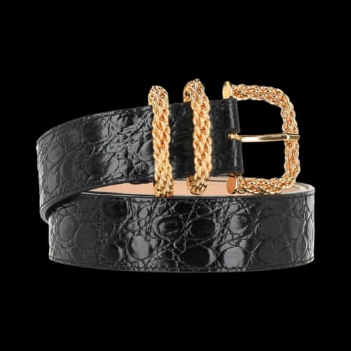 ByFar Croc Embossed Katina Belt Black