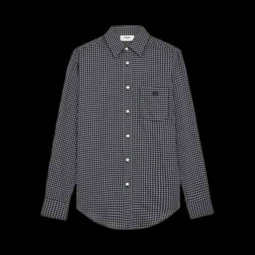 CELINE Check Loose Long-Sleeve Shirt 'Navy/Craie/Vert'