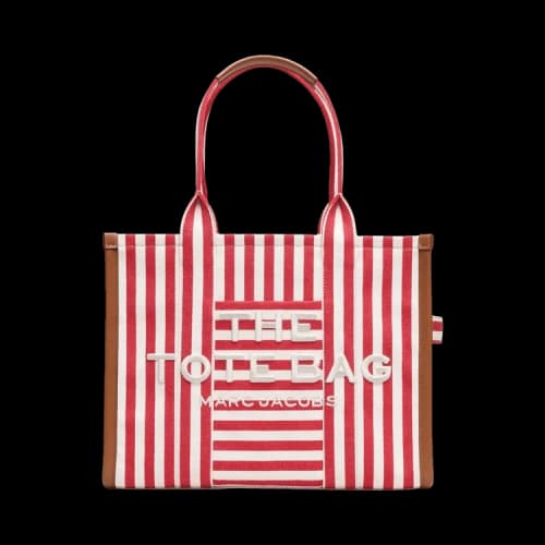 Marc Jacobs The Large Tote Stripe Canvas Tote Bag True Red
