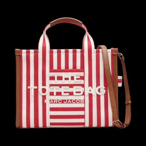 Marc Jacobs The Medium Tote Stripe Canvas Tote Bag True Red