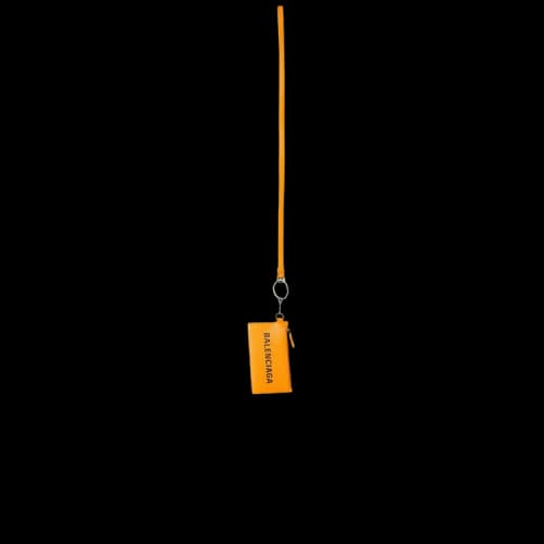 Balenciaga Key Ring Leather Logo Card Case Pop Orange Black