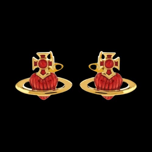 Vivienne Westwood Women's Fabianna Bas Relief Earrings Gold/Red Enamel