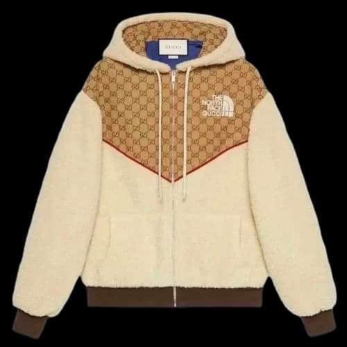 Gucci x The North Face GG Canvas Shearling Jacket Beige