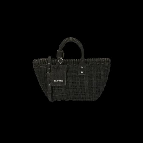 Balenciaga Bistro XS Basket Top Handle Bag In Denim Black White
