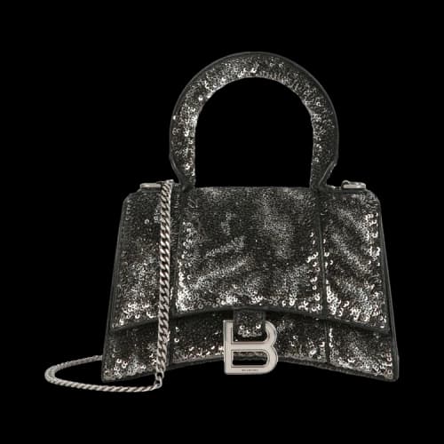 Balenciaga Hourglass XS Top Handle Bag With Sequins Black Dark Grey