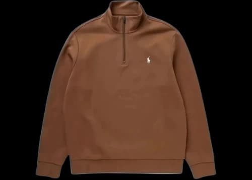 Polo Ralph Lauren Long Sleeve Double Knit Tech 1/4 Zip Pullover Sweatshirt Luggage Brown