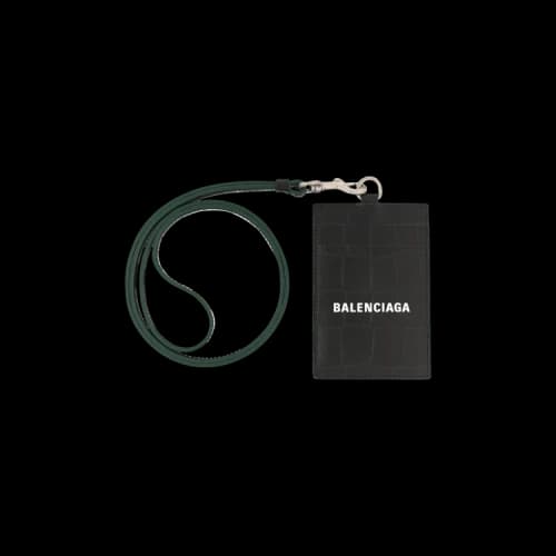 Balenciaga Crocodile Embossed Cash Card And Badge Holder Forest Green White