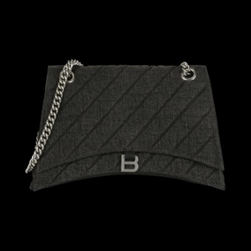 Balenciaga Crush Medium Denim Shoulder Bag Charcoal Black