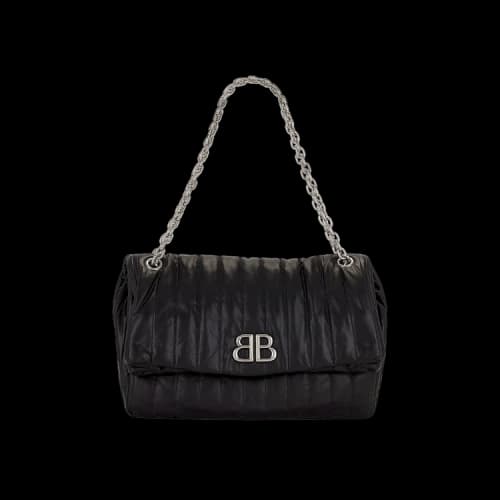 Balenciaga Monaco Medium Quilted Chain Bag Black