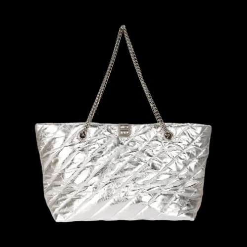 Balenciaga Medium Metallized Quilted Crush Carry All Tote Bag Silver