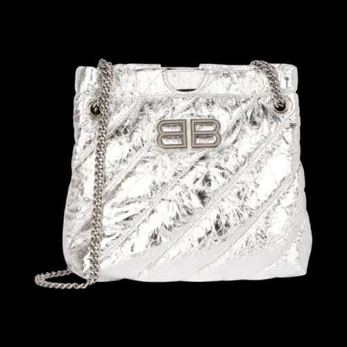 Balenciaga XS Metallized Quilted Crush Tote Bag Silver