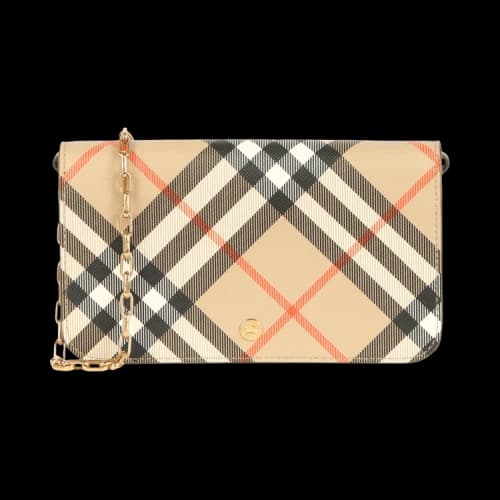 Burberry LS Large Check Chain Strap Wallet Sand