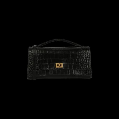 Balenciaga Bel Air Small Croc-Embossed Leather Clutch Bag Black