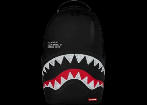 Sprayground Shark Central Black Embroidered Shark Backpack Black
