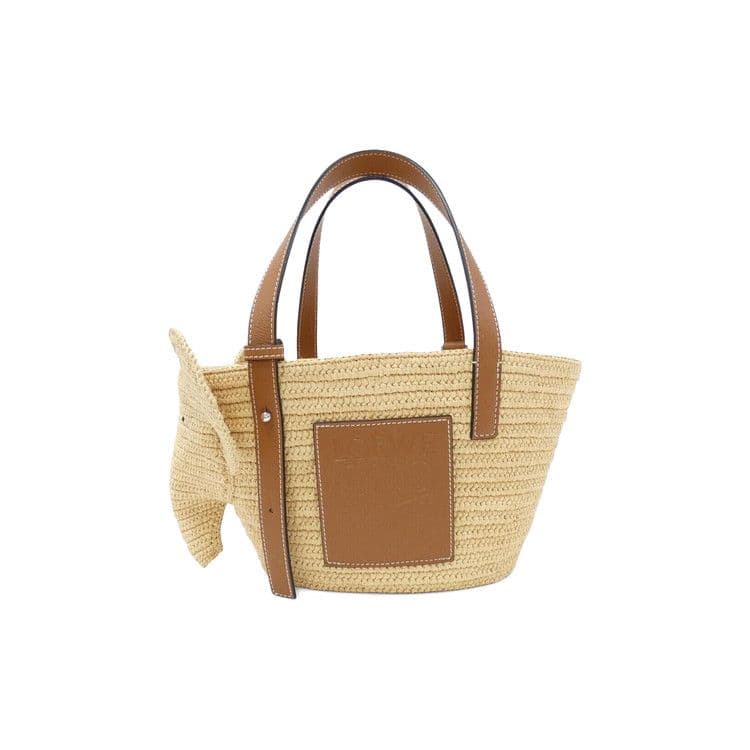 LOEWE Elephant Basket Bag in Raffia And Calfskin Small Natural/Tan
