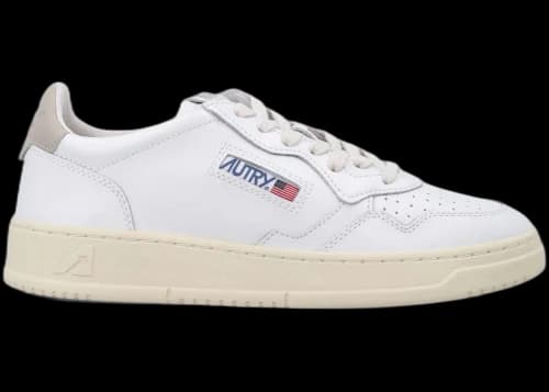Autry Medalist Leather Low White Feather Gray Leather