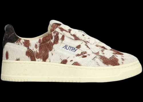 Autry Medalist Leather Low White Neutrals Brown Pony-Print (Women's)