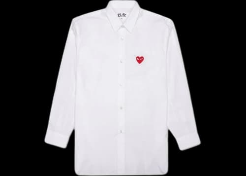 Comme des Garcons Play Red Emblem Button Up Shirt White