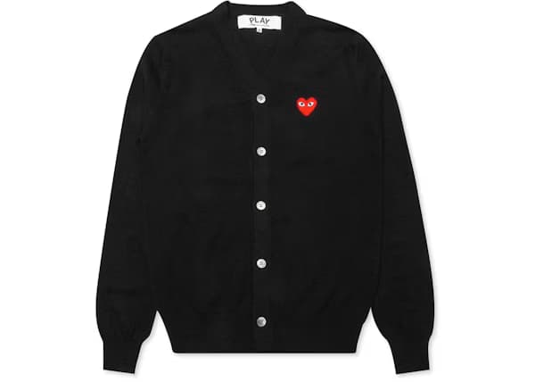 Comme des Garcons Play Red Heart Knit Cardigan Sweater Black