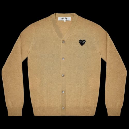 Comme des Garcons Play Black Heart Knit Cardigan Sweater Tan