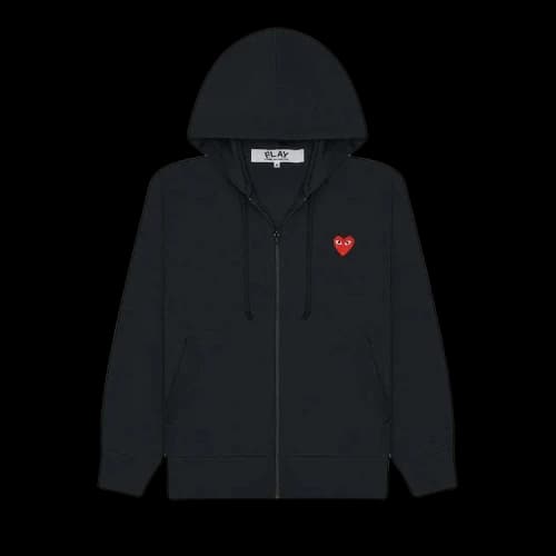 Comme des Garcons Play Red Heart Zip Up Hoodie Black