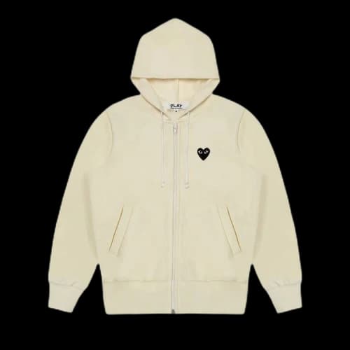 Comme des Garcons Play Big Black Heart Zip Up Hoodie Ivory