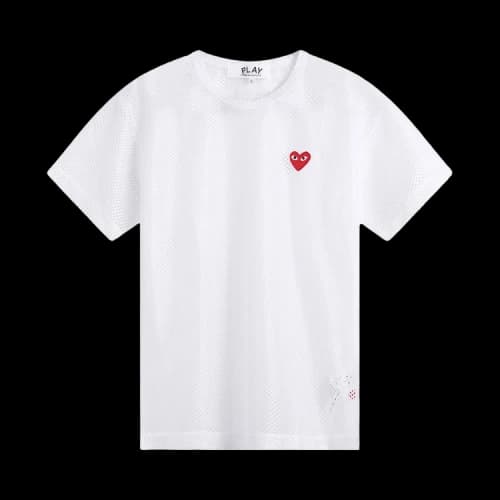 Comme des Garçons PLAY Mesh Red Emblem T-Shirt 'White'