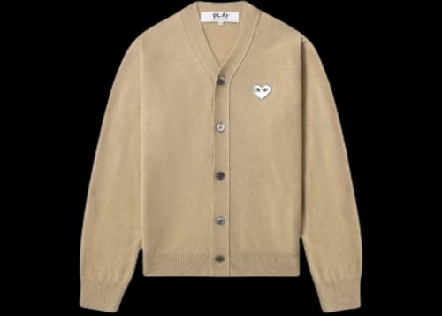 Comme des Garcons PLAY White Heart V-Neck Cardigan Sweater Beige
