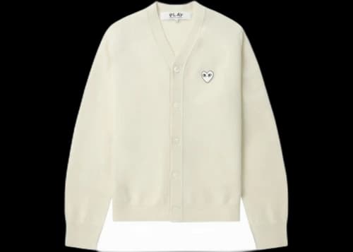 Comme des Garcons PLAY White Heart V-Neck Cardigan Sweater White
