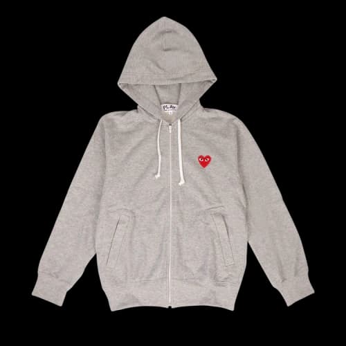 Comme des Garcons PLAY Red Heart Zip Hooded Sweatshirt Grey