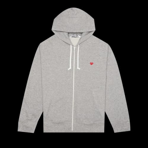 Comme des Garcons PLAY Play Small Red Heart Zip Up Hoodie Grey