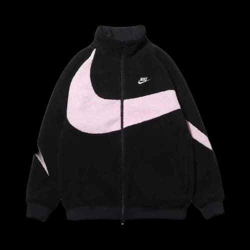 Nike Women's Big Swoosh Reversible Boa Jacket (Asia Sizing) Black Prism Pink