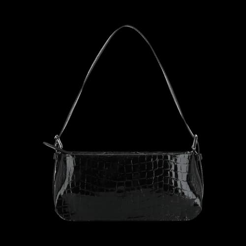 ByFar Dulce Crocodile Embossed Shoulder Bag Black