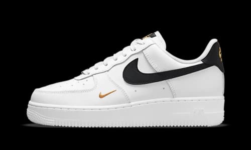 Nike Air Force 1 Low '07 Essential White Black Gold Mini Swoosh (Women's)