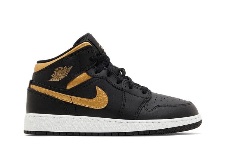 Jordan 1 Mid Black Metallic Gold Swoosh (GS)