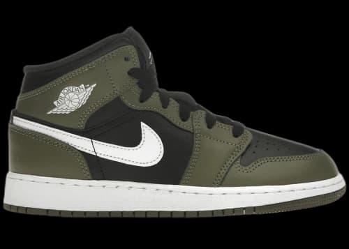 Jordan 1 Mid Black White Olive (GS)