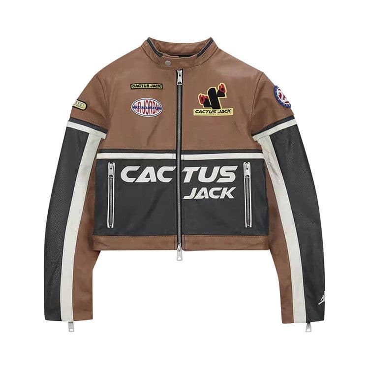 Jordan x Travis Scott Cactus Jack Women's Leather Jacket Archaeo Brown