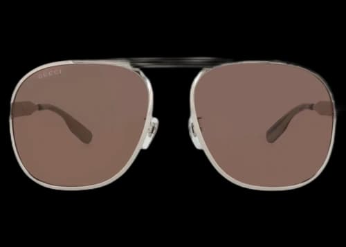 Gucci Aviator-Frame Metal Sunglasses Silver Silver Brown (GG1514S-30014791-002)