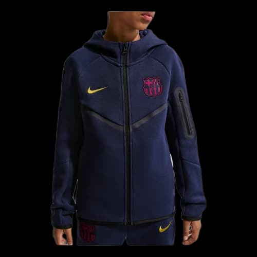 (GS) Nike x F.C. Barcelona Tech Fleece Full-Zip Hoodie 'Blackened Blue Mineral Yellow'