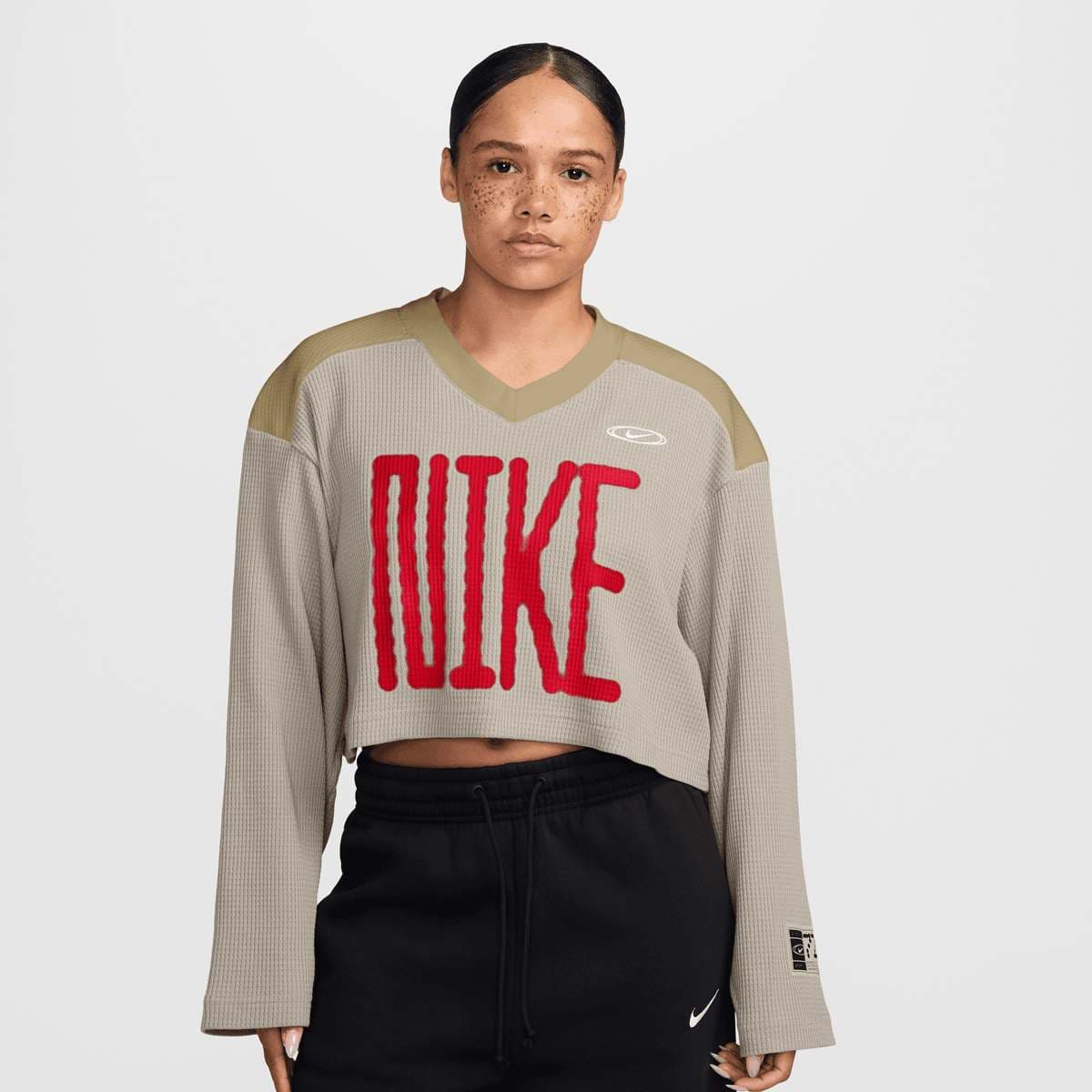 Nike Sportswear Oversized Cropped Jersey 'Cream II Parachute Beige University Red' (Women's)