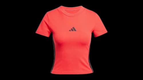 adidas Women's Essentials 3-Stripes Slim Baby T-Shirt Pure Ruby/Black