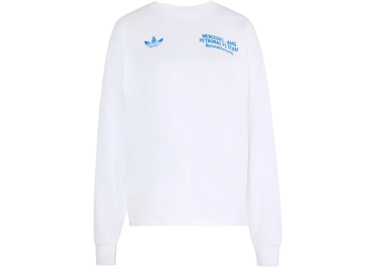 adidas x Mercedes AMG Petronas Formula 1 Team Blue Wonder Long Sleeves Tee White/Blue Bird (Asia Sizing)